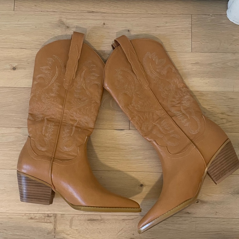 Oasis Society tan cowboy boots.